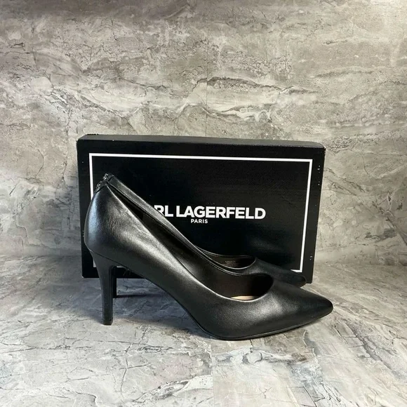 KARL LAGERFELD PARIS Glora Point Toe Leather Pumps - Picture 2 of 4